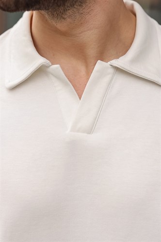Ekru Polo Yaka Oversize Erkek Tişört E7185