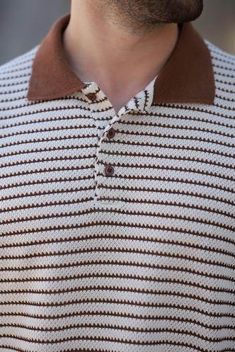 Kahverengi Polo Yaka Triko Erkek T-shirt E7139