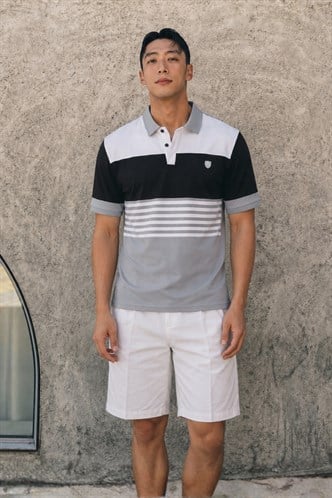 Men Striped Smoke Gray Polo T-Shirt 5685