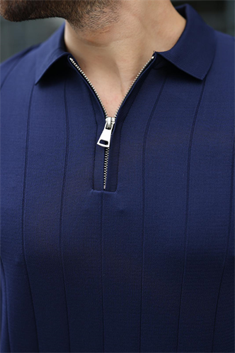 Madmext Erkek Lacivert Polo Yaka Fermuarlı Tişört 6876