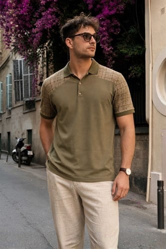 Haki Desenli Polo Yaka Erkek Tişört 6082