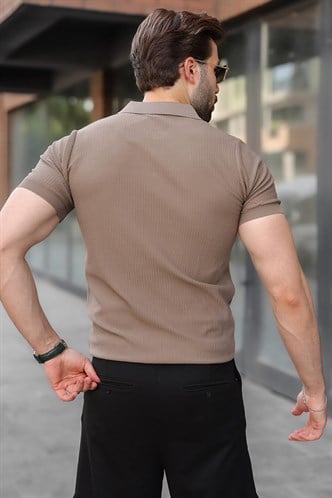 Acı Kahve Çıt Kapamalı Polo Yaka Triko Erkek Tişört E7493