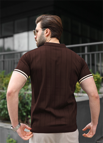 Madmext Erkek Kahverengi Polo Yaka Fermuarlı Tişört 6876