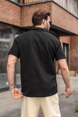 Siyah Polo Yaka Oversize Erkek Tişört E7185