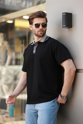 Siyah Polo Yaka Erkek T-shirt E7147