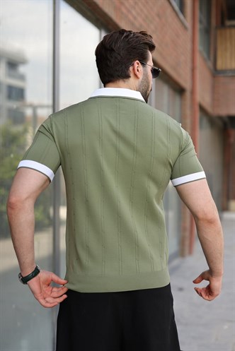 Haki Polo Yaka Triko Erkek Tişört E7470