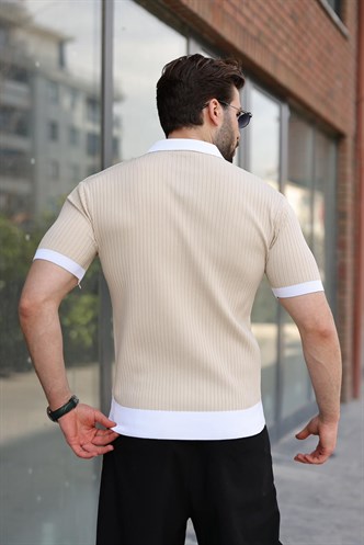 Taş Rengi Polo Yaka Triko Erkek Tişört E7471
