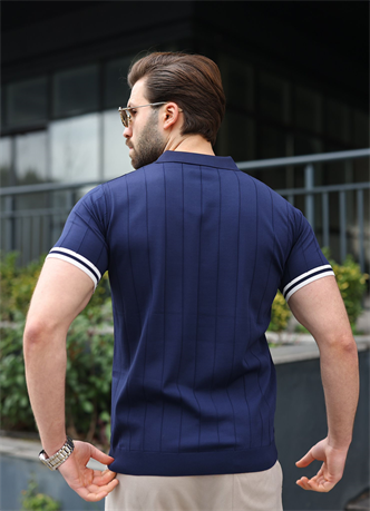 Madmext Erkek Lacivert Polo Yaka Fermuarlı Tişört 6876