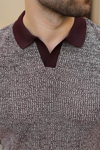 Bordo Polo Yaka Regular Fit Erkek Triko Tişört E7496
