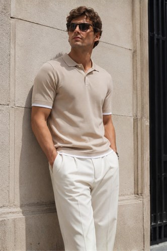 Bej Basic Polo Yaka Tişört 5885
