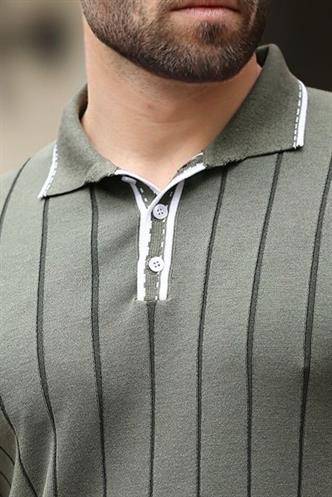 Haki Düğmeli Polo Yaka Triko Erkek Tişört E7408