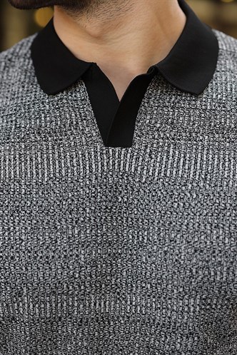 Siyah Polo Yaka Regular Fit Erkek Triko Tişört E7496