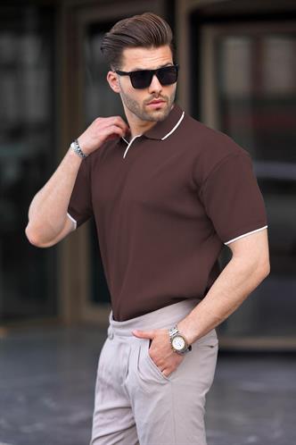Kahverengi Polo Yaka Kısa Kollu Triko Erkek Tişört 6900
