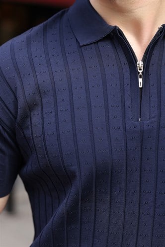 Lacivert Polo Yaka Slim Fit Triko Erkek Tişört E7465