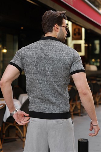 Siyah Polo Yaka Regular Fit Erkek Triko Tişört E7496