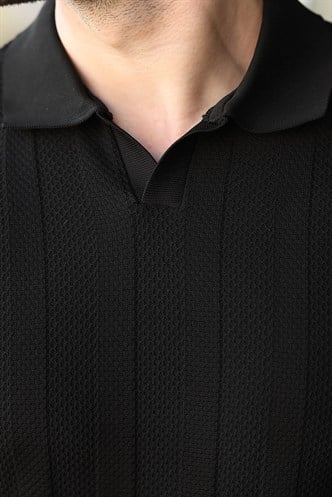 Siyah Slim Fit Polo Yaka Triko Erkek Tişört E7491