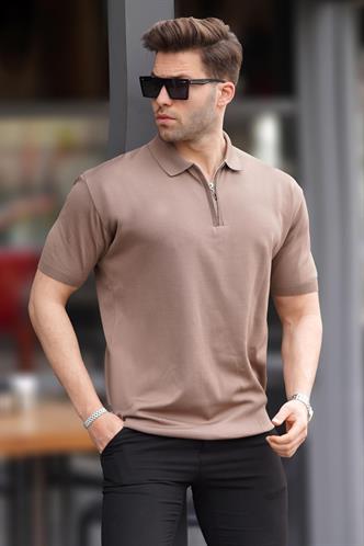 Kahverengi Fermuar Detaylı Polo Yaka Triko Tişört 6885