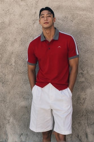 Bordo Kol Şeritli Polo Yaka Tişört 5888