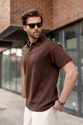 Acı Kahverengi Polo Yaka Oversize Erkek Tişört E7185