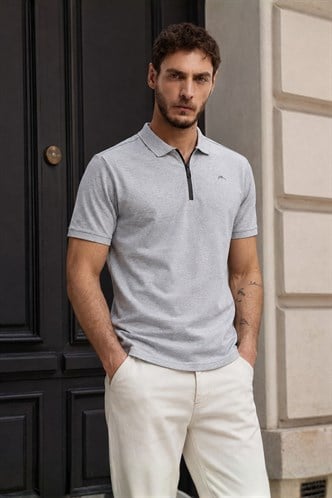 Erkek Grimelanj Basic Fermuarlı Polo Tişört 6076