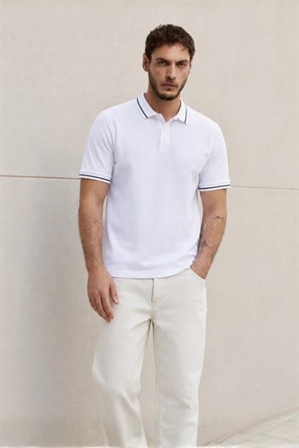 Beyaz Polo Yaka Erkek Tişört 6113