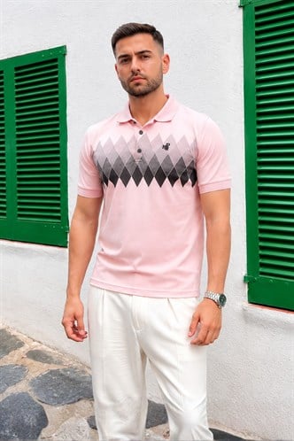 Pudra Desenli Polo Yaka Erkek Tişört 6106