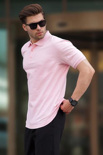 Pembe Overfit Kısa Kollu Polo Yaka Erkek Tişört 7029