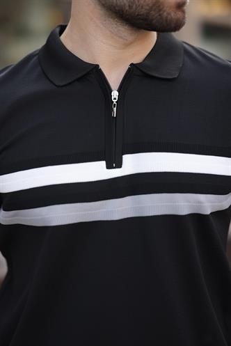 Siyah Fermuarlı Polo Yaka Triko Erkek T-shirt E7299