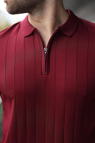 Madmext Bordo Polo Yaka Fermuarlı Erkek T-shirt E7298