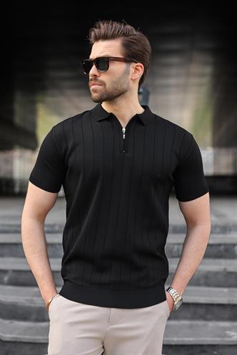 Madmext Siyah Polo Yaka Fermuarlı Erkek T-shirt E7298