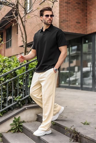 Siyah Polo Yaka Oversize Erkek Tişört E7185