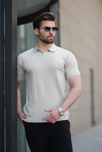 Bej Polo Yaka Triko Erkek Tişört E7417