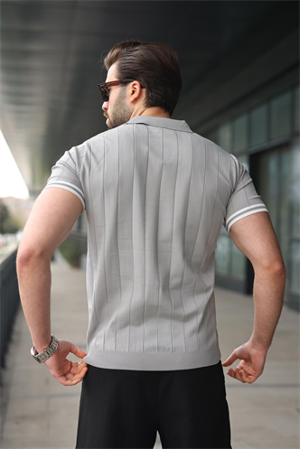 Madmext Erkek Gri Polo Yaka Fermuarlı Tişört 6876