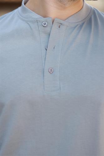 Boyalı Gri Hakim Yaka Düğme Detaylı Kısa Kollu Tişört 7021