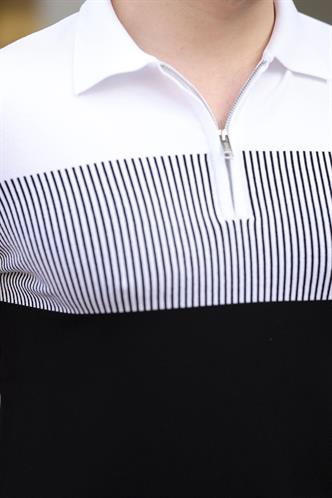 Siyah Renk Bloklu Polo Yaka Triko Erkek T-shirt E7409
