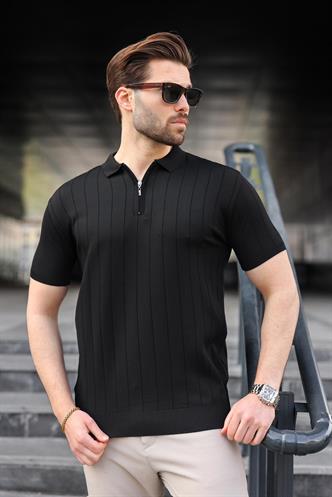 Madmext Siyah Polo Yaka Fermuarlı Erkek T-shirt E7298