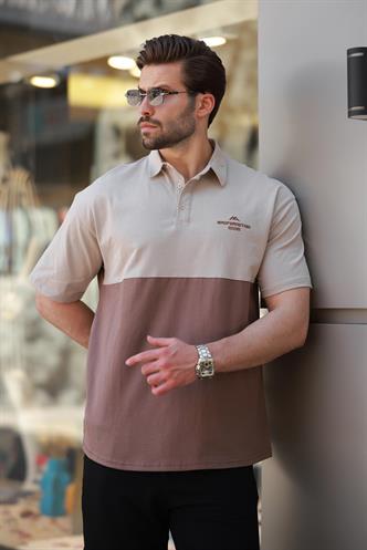 Sütlü Kahverengi Polo Yaka Erkek Tişört E7116