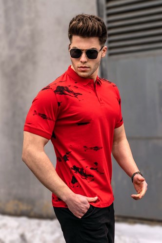 Polo Yaka Desenli Kırmızı Erkek Tişört