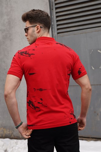 Polo Yaka Desenli Kırmızı Erkek Tişört