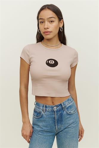 Pudra Baskılı Bisiklet Yaka Tişört MG1756