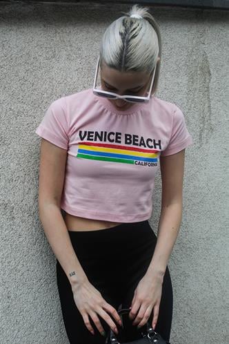 Smoke Gray Printed Crop T-Shirt MG1535