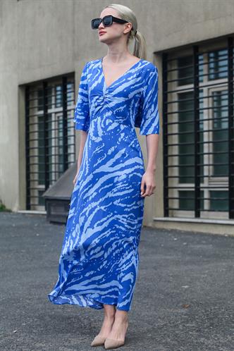 Saks Desenli V Yaka Midi Elbise MG1797