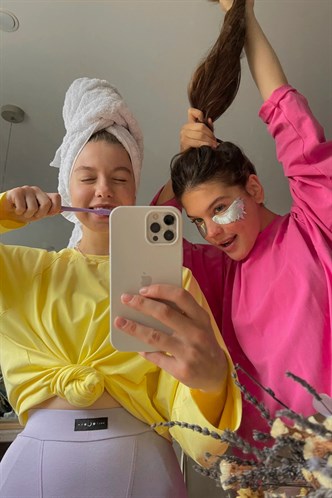 Sarı Basic Bisiklet Yaka Kadın Sweatshirt MG1676