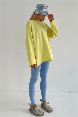Sarı Basic Bisiklet Yaka Kadın Sweatshirt MG1676