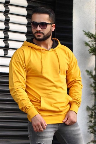 Sarı Basic Kapüşonlu Erkek Sweatshirt 4117 