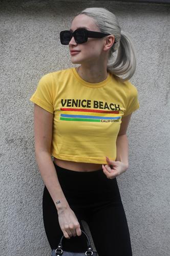 Yellow Printed Crop T-Shirt MG1535