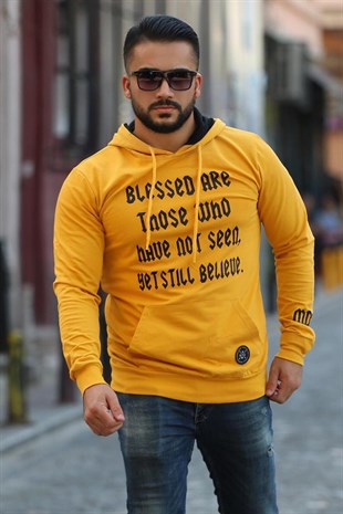 Sarı Baskılı Kapşonlu Sweatshirt 4097