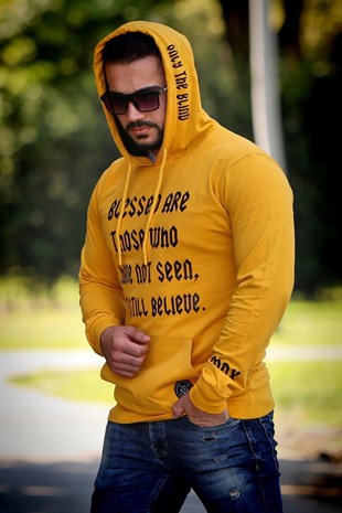 Sarı Baskılı Kapşonlu Sweatshirt 4097
