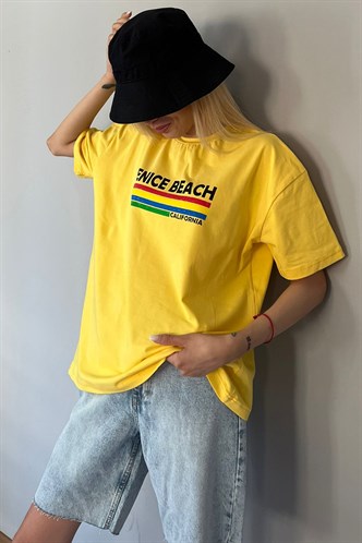 Yellow Printed Over Fit T-Shirt MG1516