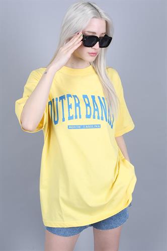 Women Printed Oversize Yellow T-Shirt